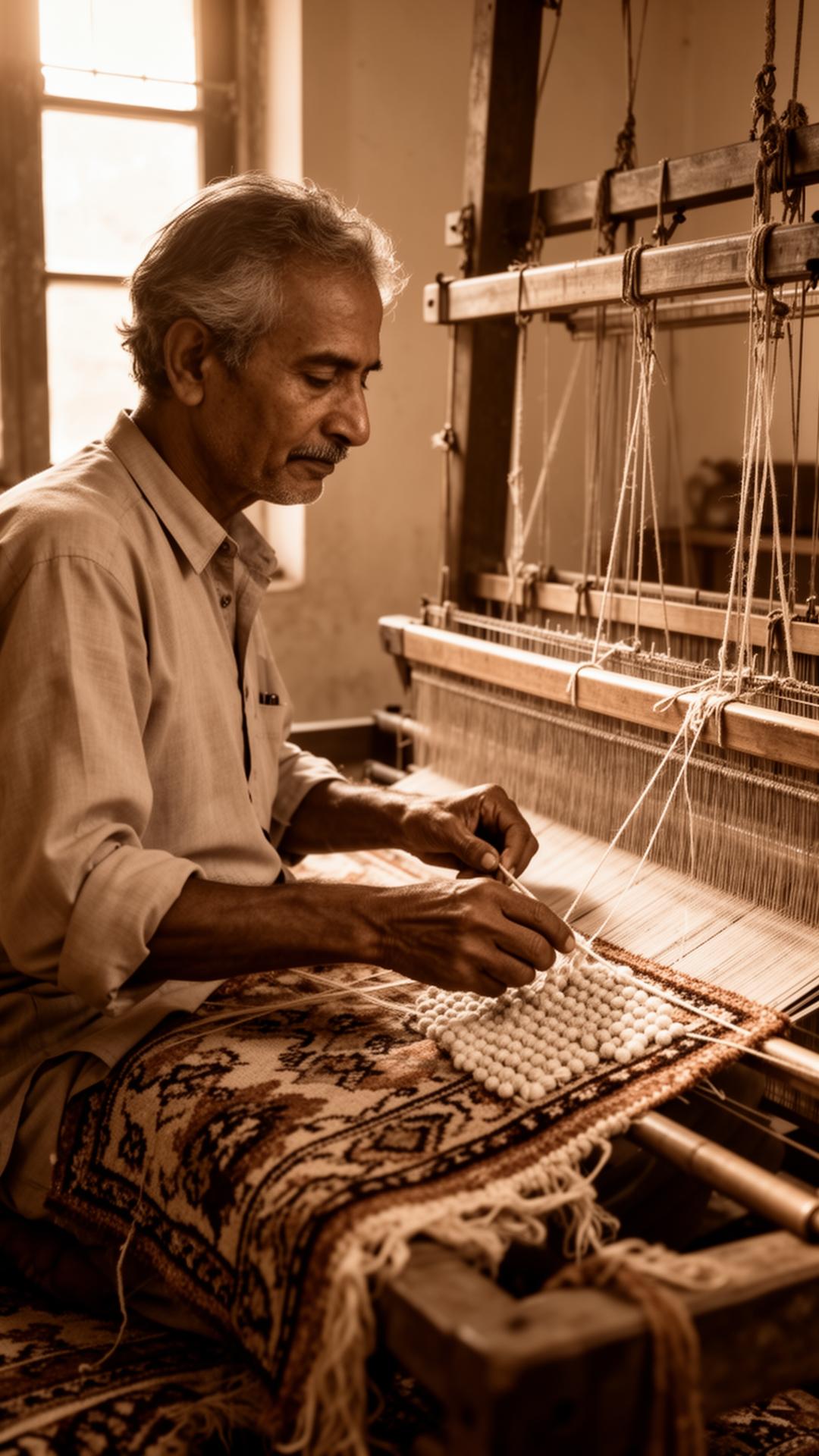 Master weaver in Mirzapur - Bhadohi at the loom